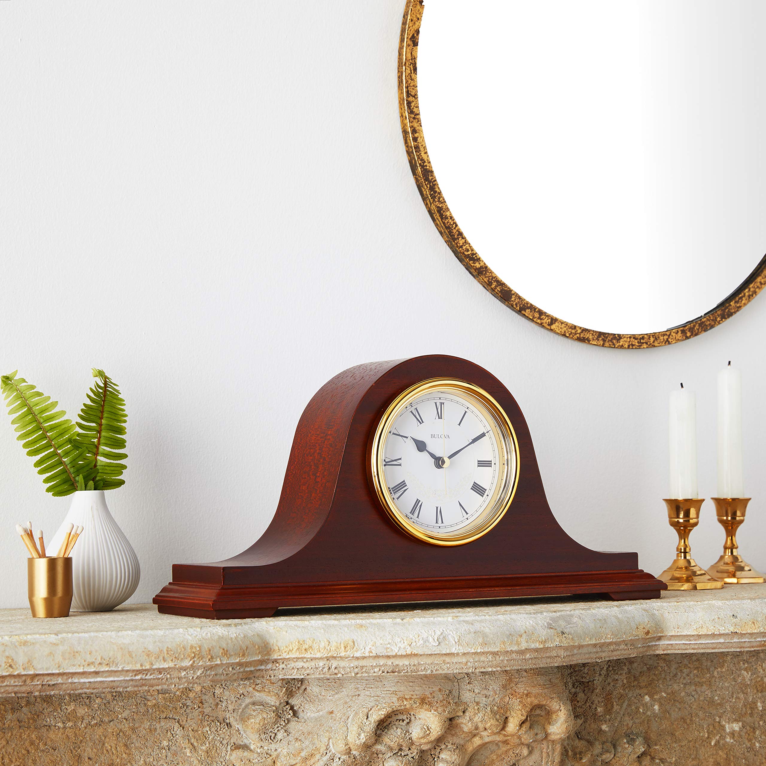 Bulova B1929 Bulova Annette I Chiming Mantel Clock, Model B1929 | Classic Mahogany Finish | Westminster Melody on the Hour | Battery Powered I Chiming Clock - Image 5
