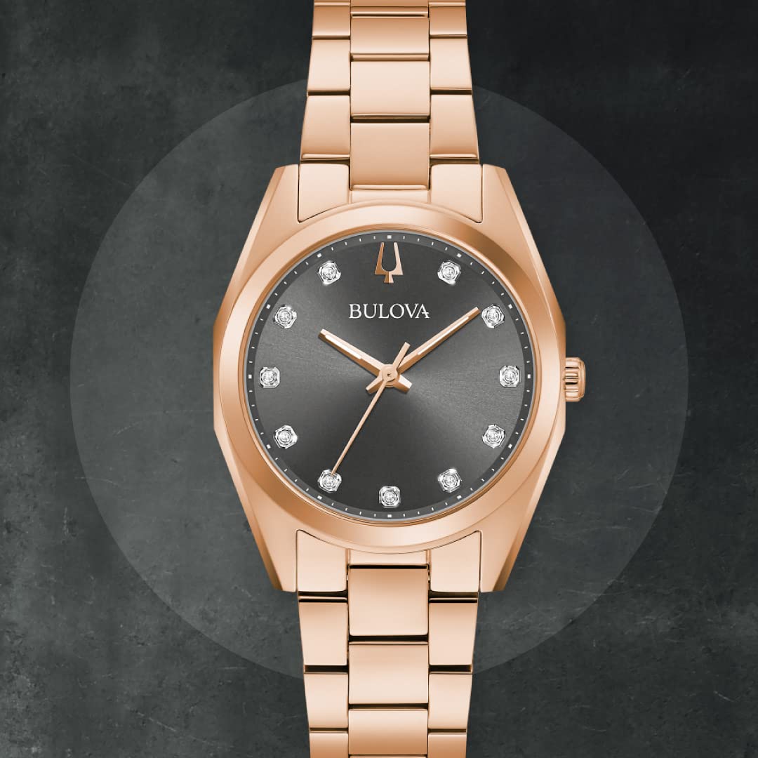 Bulova Ladies' Classic Surveyor Diamond Rose Gold Stainless Steel 3-Hand Quartz Watch, Gray Dial: 97P156 - Image 4
