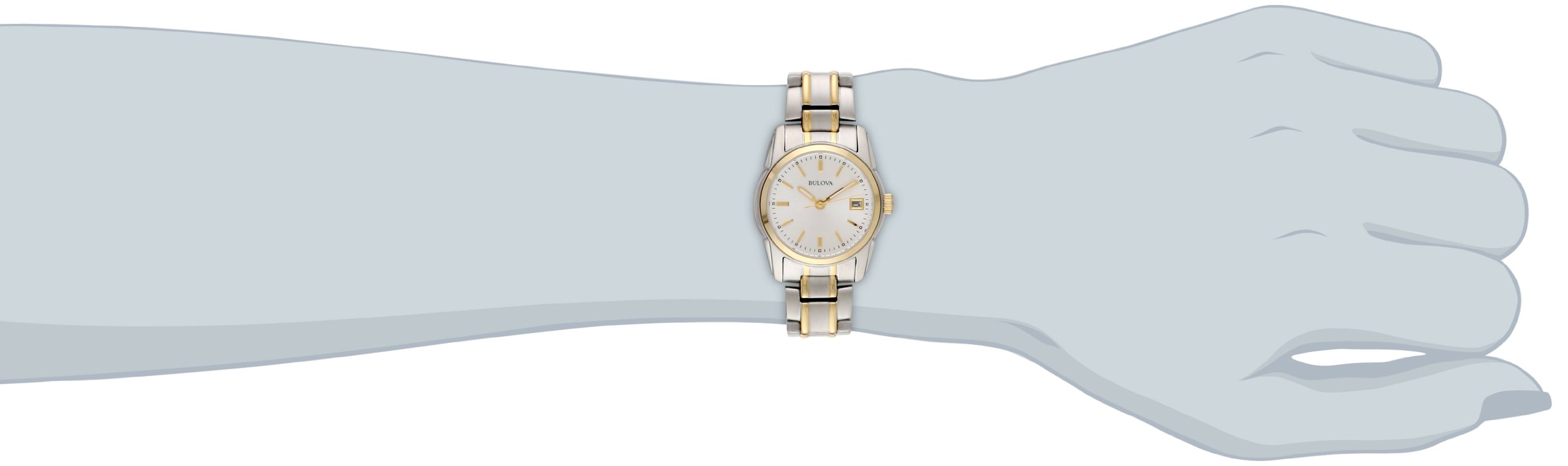 Bulova Ladies' Classic Two-Tone Stainless Steel 3-Hand Calendar Date Quartz Watch, Silver-White Dial (Style: 98M105) - Image 4