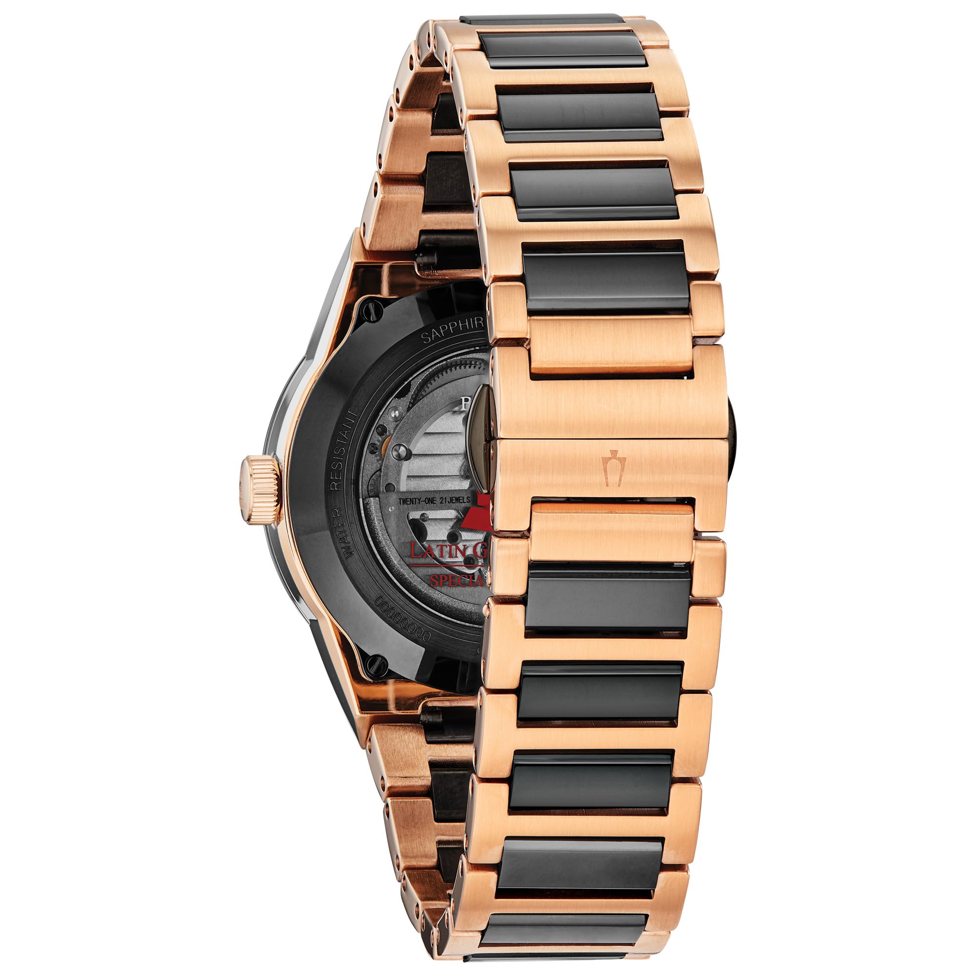 Bulova Latin Grammy Modern Millenia Automatic Two-Tone Stainless Steel Watch,Open Heartbeat Aperture,Exhibition Case Back,Black Dial, (Model:98A236) - Image 4