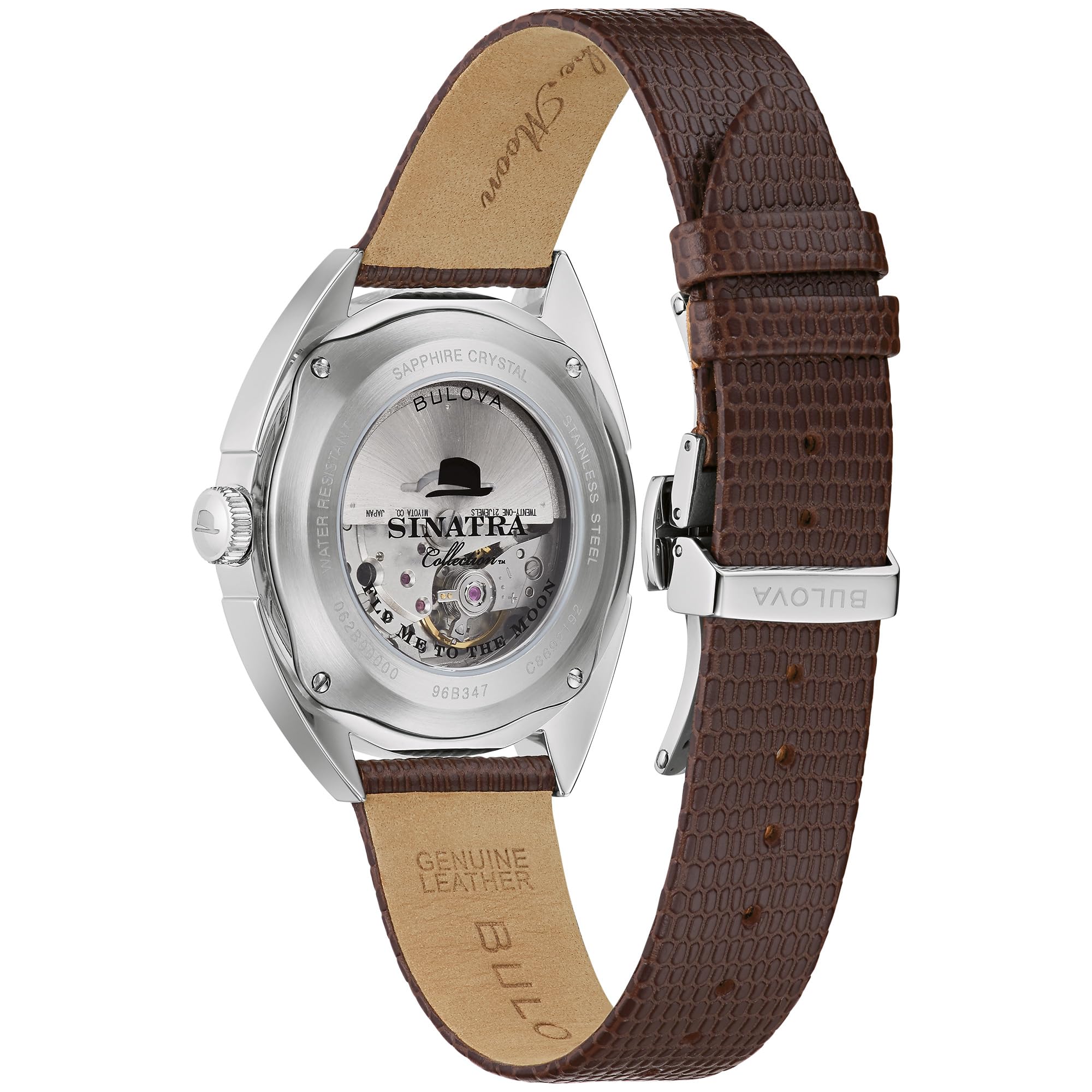 Bulova Men's Frank Sinatra 'Fly Me to The Moon' Automatic Stainless Steel Case Watch, Textured Leather Strap, 42 Hour Power Reserve, 3 Hand - Image 3