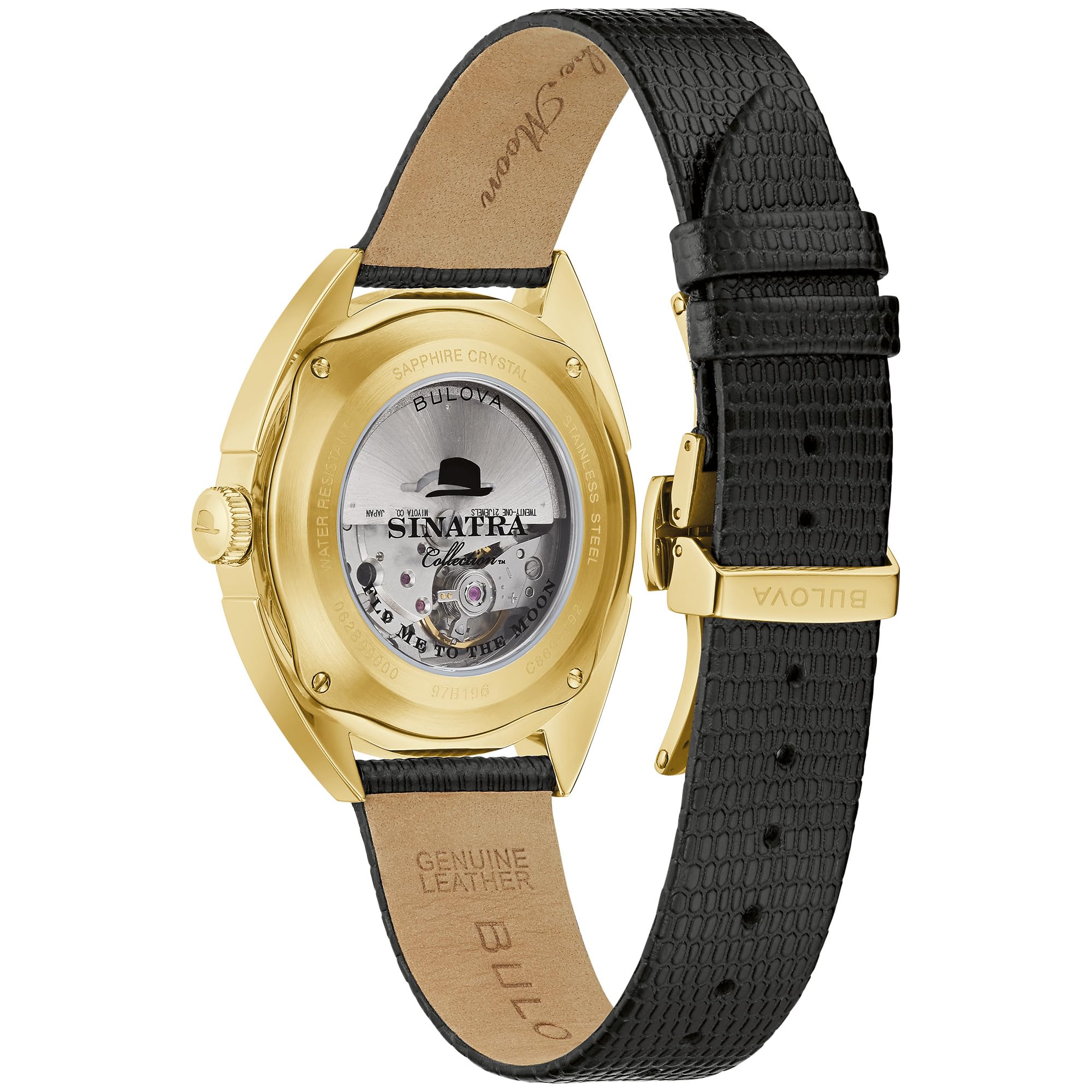 Bulova Men's Frank Sinatra 'Fly Me to The Moon' Automatic Stainless Steel Case Watch, Textured Leather Strap, 42 Hour Power Reserve, 3 Hand - Image 3