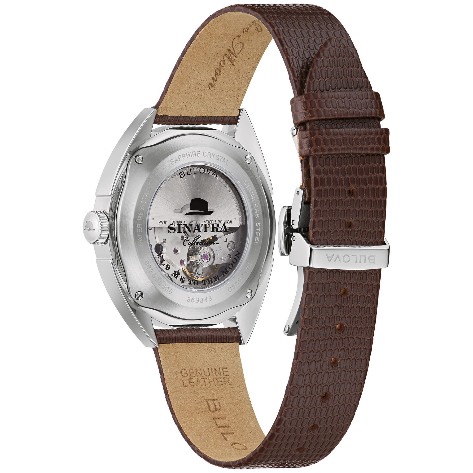 Bulova Men's Frank Sinatra 'Fly Me to The Moon' Automatic Stainless Steel Case Watch, Textured Leather Strap, 42 Hour Power Reserve, 3 Hand - Image 3
