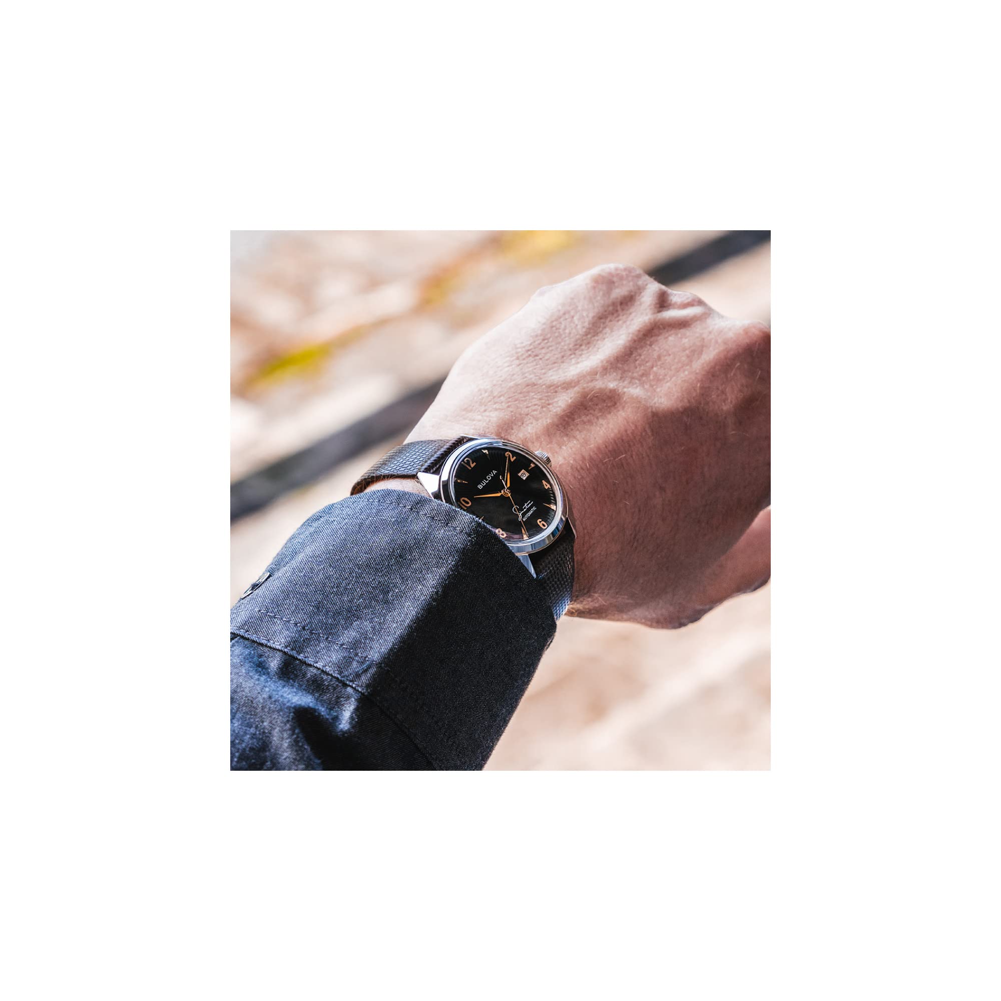 Bulova Men's Frank Sinatra 'Fly Me to The Moon' Automatic Stainless Steel Case Watch, Textured Leather Strap, 42 Hour Power Reserve, 3 Hand - Image 4
