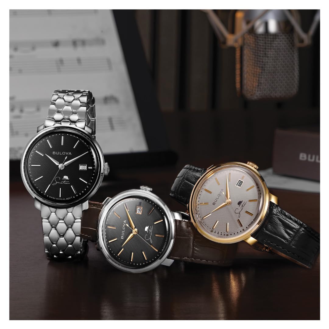 Bulova Men's Frank Sinatra 'Summer Wind' 3-Hand Date Automatic with Textured Leather Strap - Image 5