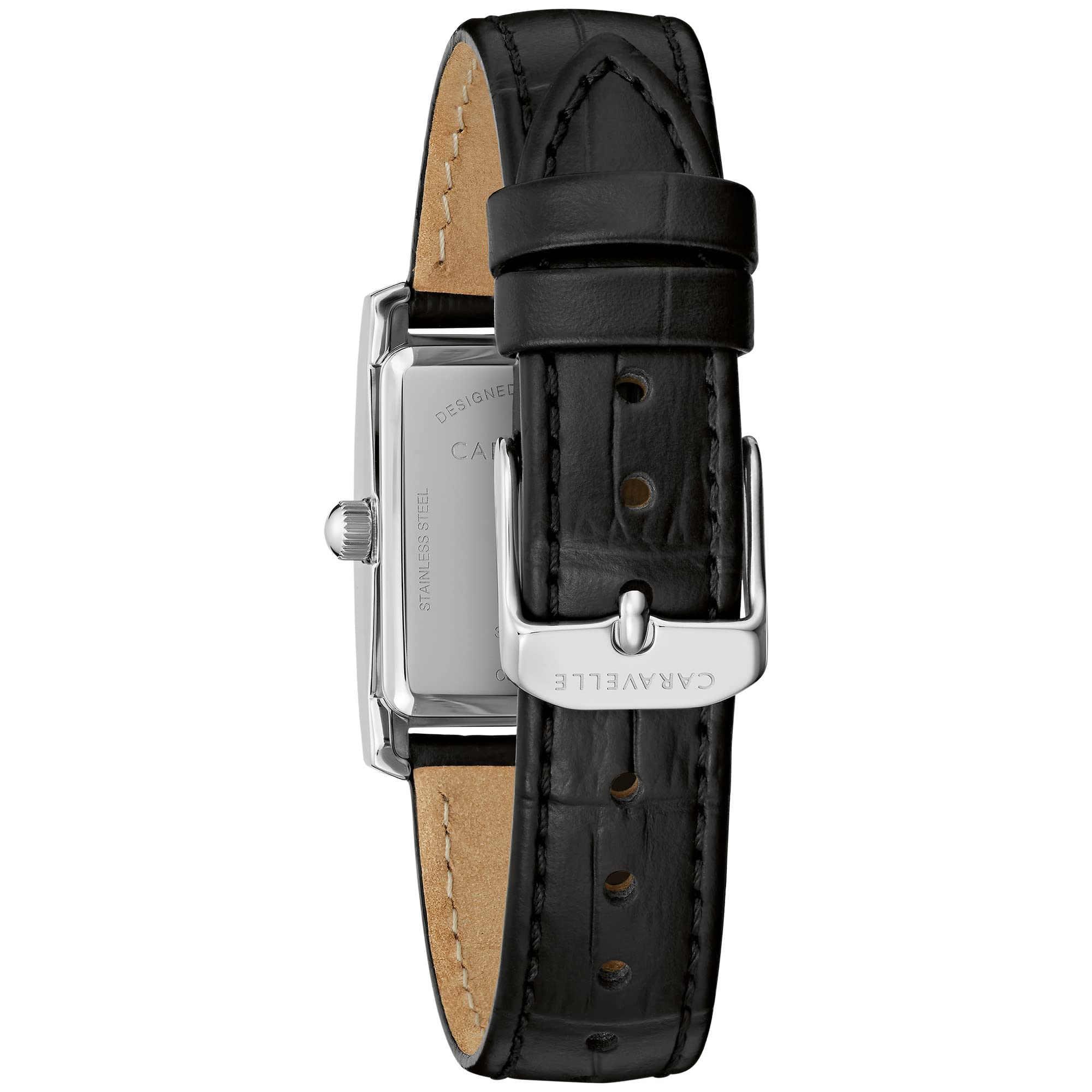 Caravelle by Bulova Ladies' Classic Crystal 3-Hand Quartz Watch, Roman Numeral Markers, Rectangle Case, Curved Mineral Crystal - Image 3